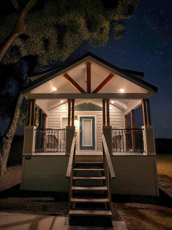 The Waxahachie Tiny Home under a night sky full of stars, a quiet place to stay near Texas Motorplex